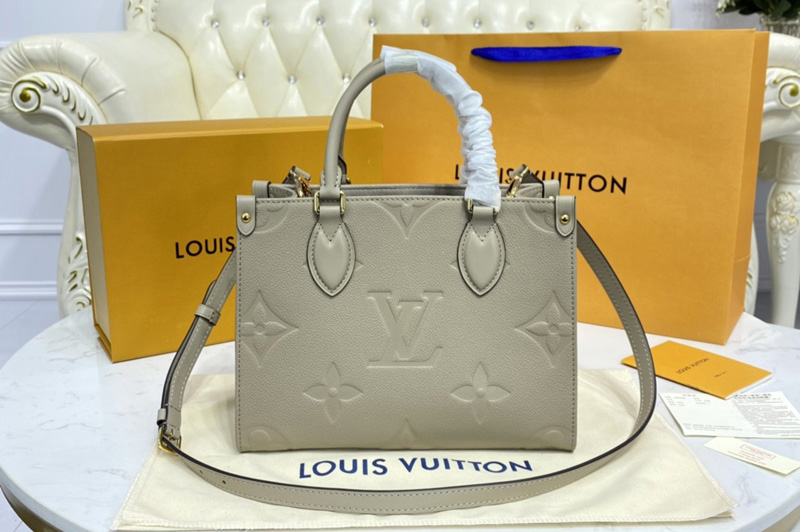 Louis Vuitton M45660 LV OnTheGo PM tote bag in Beige Monogram Empreinte Leather