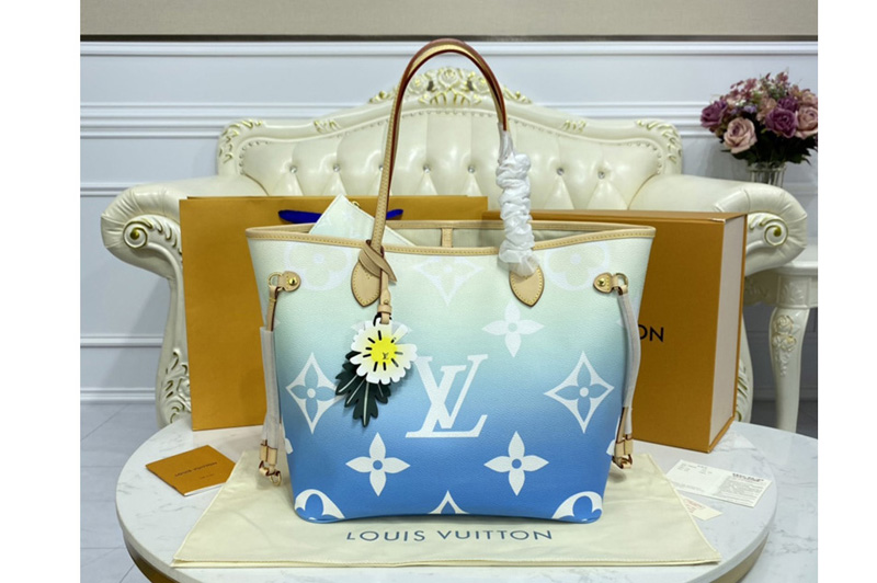 Louis Vuitton M45678 LV Neverfull MM tote bag in Blue Monogram Giant coated canvas