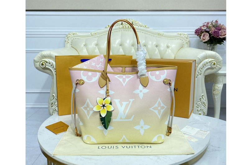 Louis Vuitton M45680 LV Neverfull MM tote bag in Pink Monogram Giant coated canvas