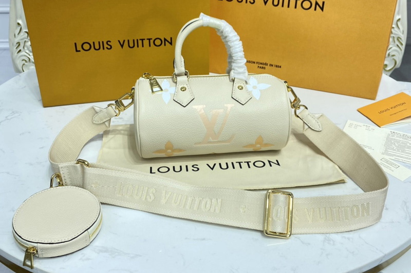 Louis Vuitton M45708 LV Papillon BB carryall bag in Cream/Saffron Embossed grained cowhide leather