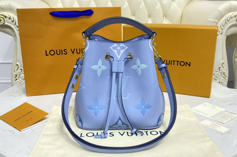 Louis Vuitton M45698 LV NeoNoe BB bucket bag in Blue Monogram Empreinte Leather