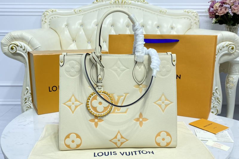 Louis Vuitton M45717 LV OnTheGo MM tote Bag in Cream/Saffron Monogram Empreinte Leather