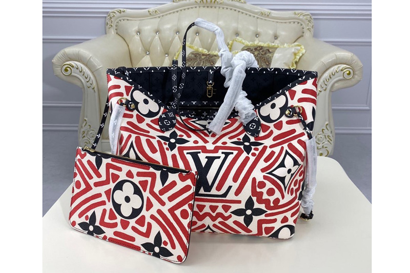Louis Vuitton M56583 LV Crafty Neverfull MM tote bag in Cream and Red Monogram Giant coated canvas