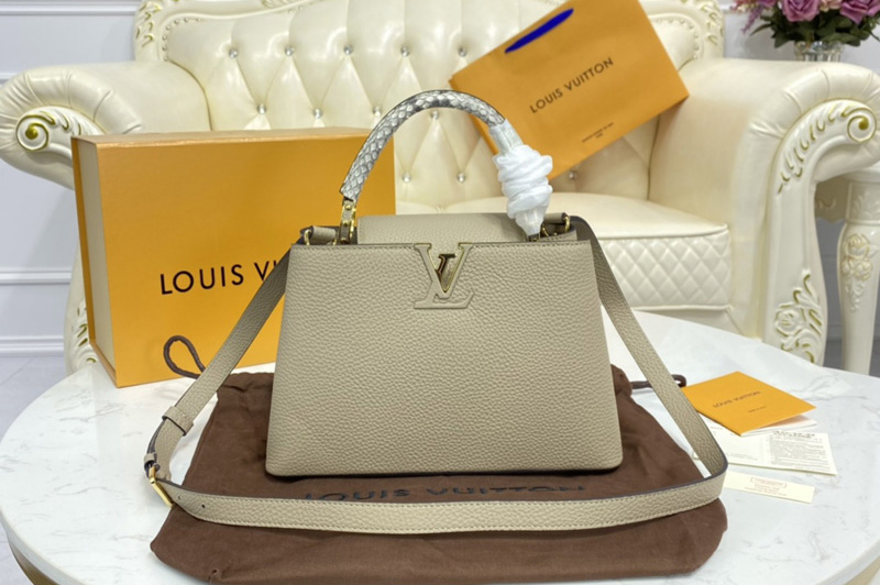 Louis Vuitton M51166 LV Capucines MM handbag in Gray Taurillon leather