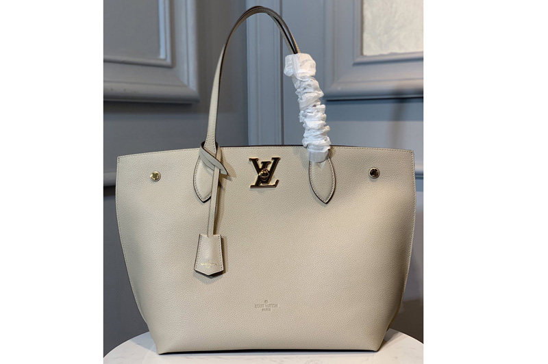 Louis Vuitton M56107 LV Lockme Go tote Bag in Beige Soft grained calfskin Leather