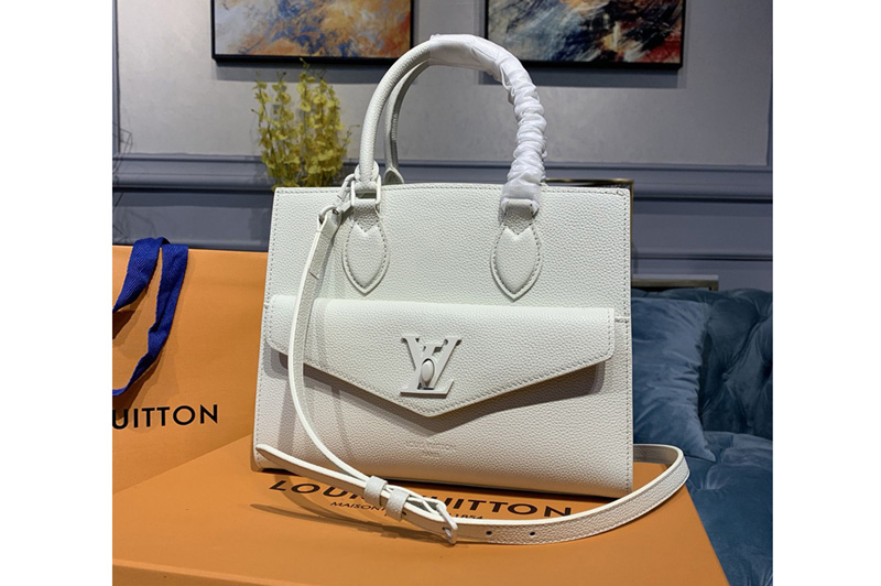 Louis Vuitton M55817 LV Lockme Monochrome Tote PM Bag White soft grained calf Leather