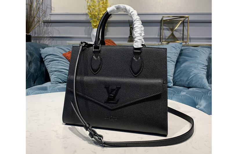 Louis Vuitton M55845 LV Lockme Monochrome Tote PM Bag Black soft grained calf Leather