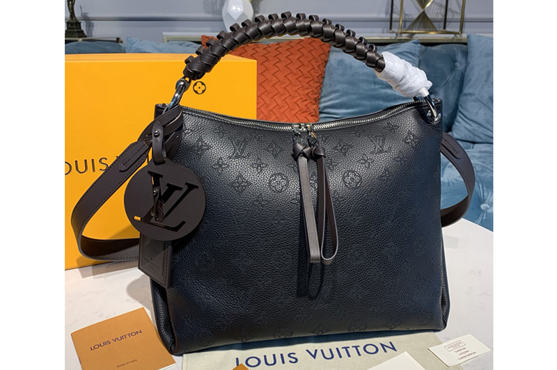 Louis Vuitton M56073 LV Beaubourg Hobo MM bag in Black Mahina calf leather