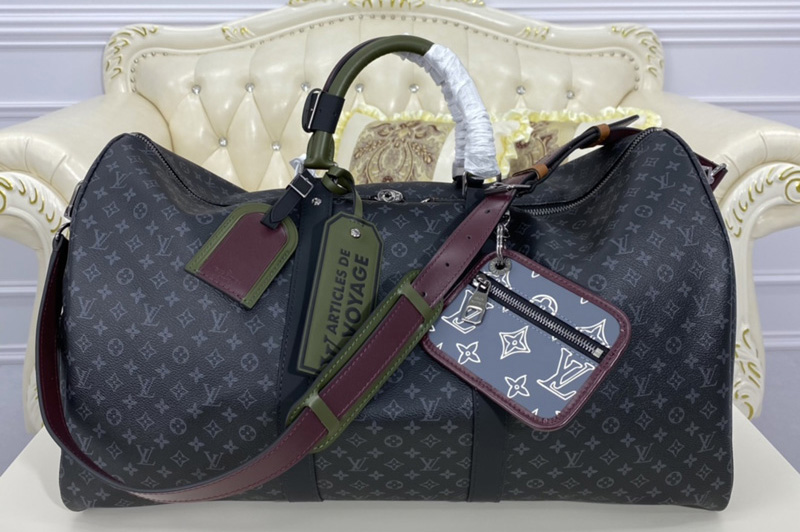 Louis Vuitton M56856 LV Keepall Bandouliere 50 Bag in Monogram Eclipse coated canvas and cowhide leather