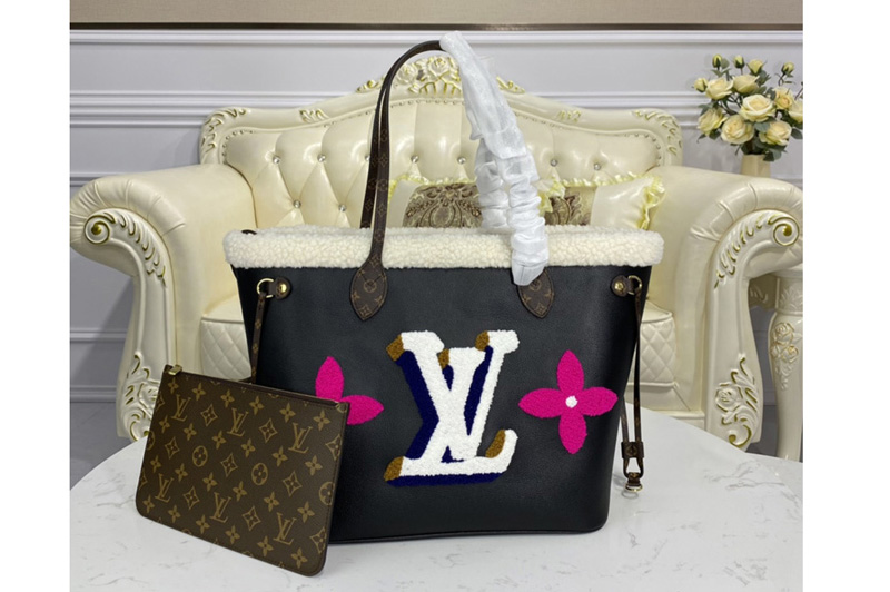 Louis Vuitton M56960 LV Neverfull MM Bag in Black Cowhide Leather