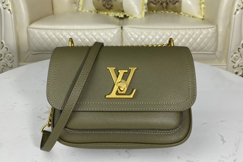 Louis Vuitton M57067 LV Lockme Chain PM handbag in Khaki Green Grained calf leather