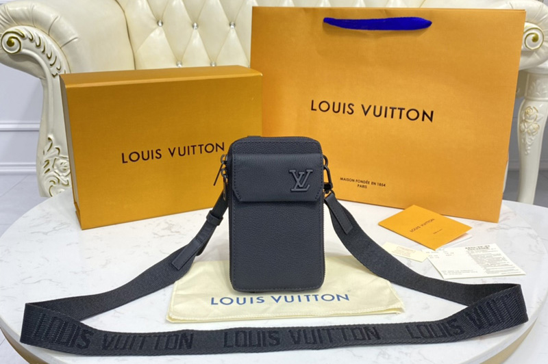 Louis Vuitton M57089 LV Phone Pouch Bag in Black grained calf leather