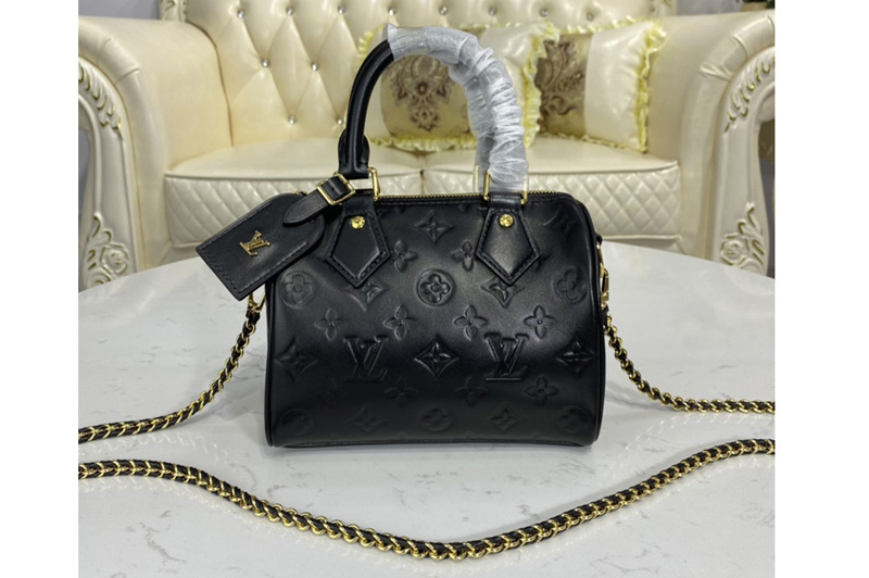 Louis Vuitton M57111 LV Speedy BB handbag in Black Lambskin embossed leather