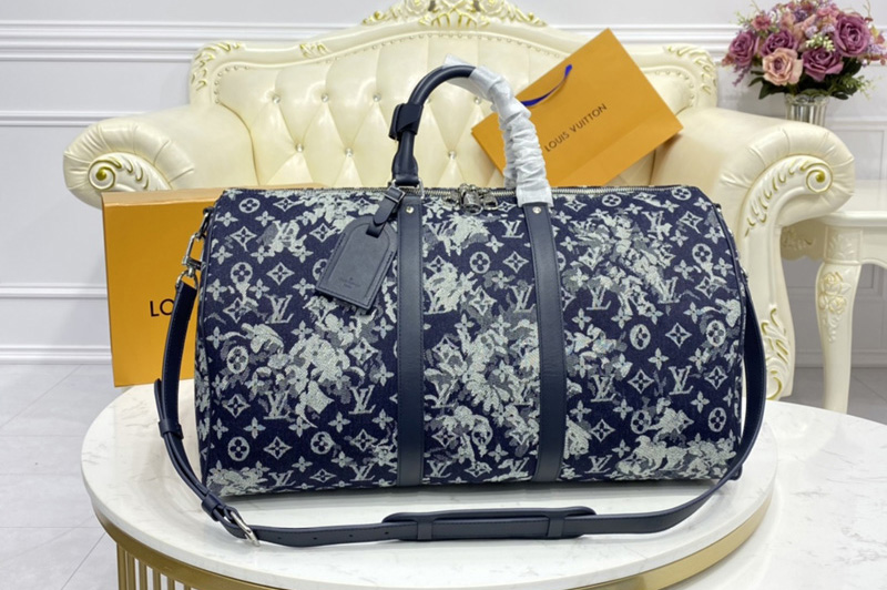 Louis Vuitton M57285 LV Keepall Bandoulière 50 Bag in Monogram Tapestry coated canvas