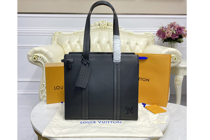 Louis Vuitton M57308 LV Tote Bag in Black grained calf leather