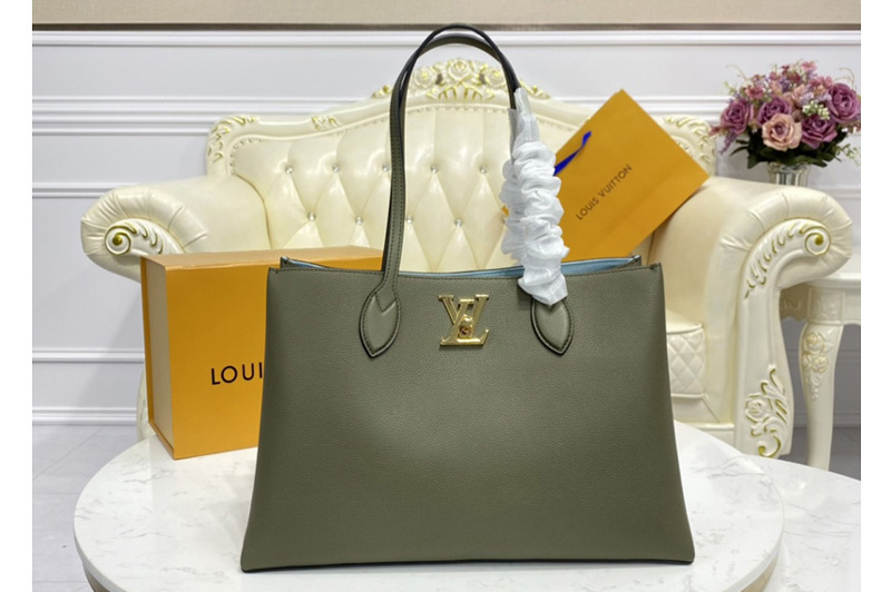 Louis Vuitton M57508 LV Lockme Shopper handbag In Khaki Green Grained calf leather