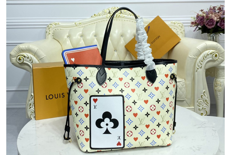 Louis Vuitton M57462 LV Game On Neverfull MM tote Bag in White Transformed Game On Monogram canvas