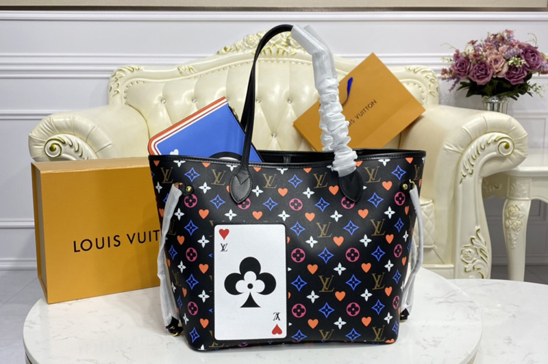 Louis Vuitton M57483 LV Game On Neverfull MM tote Bag in Black Transformed Game On Monogram canvas
