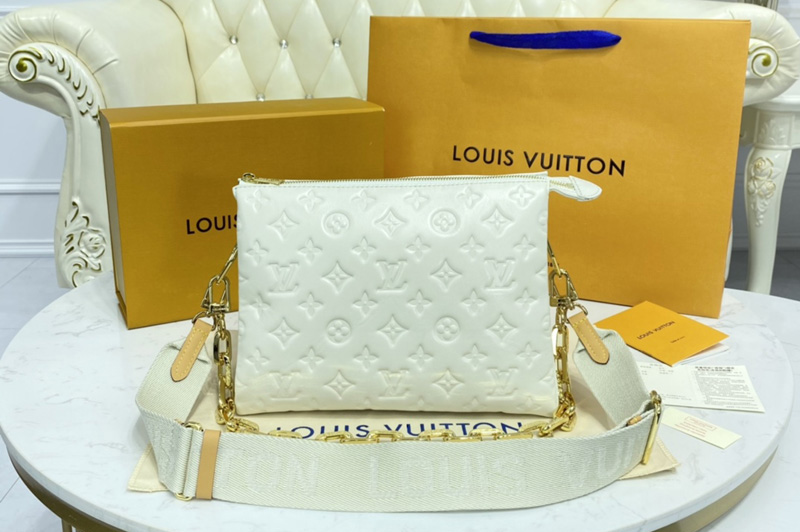 Louis Vuitton M57793 LV Coussin PM handbag in Cream Monogram-embossed puffy lambskin