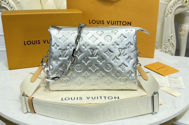 Louis Vuitton M57913 LV Coussin PM handbag in Silver Monogram-embossed puffy lambskin