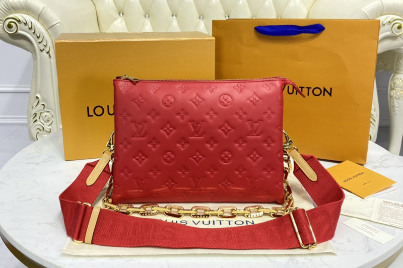 Louis Vuitton M57792 LV Coussin PM handbag in Red Monogram-embossed puffy lambskin