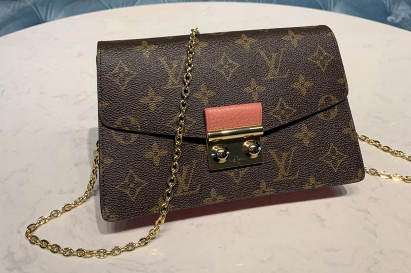 Louis Vuitton M60357 LV Croisette chain wallet in Monogram canvas With Pink Leather