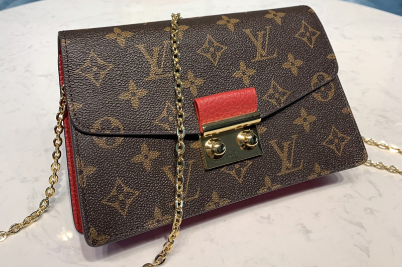 Louis Vuitton M60357 LV Croisette chain wallet in Monogram canvas With Red Leather