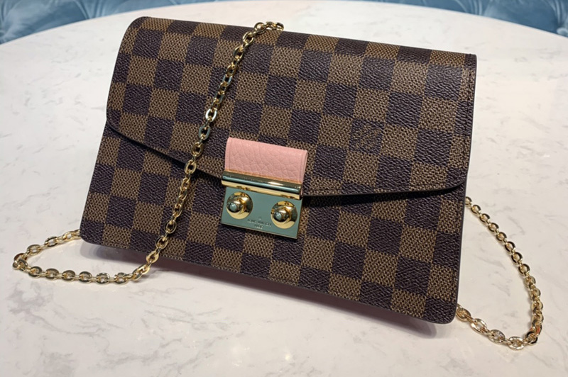 Louis Vuitton N60287 LV Croisette chain wallet in Damier Ebene canvas With Pink Leather [M60357 ...
