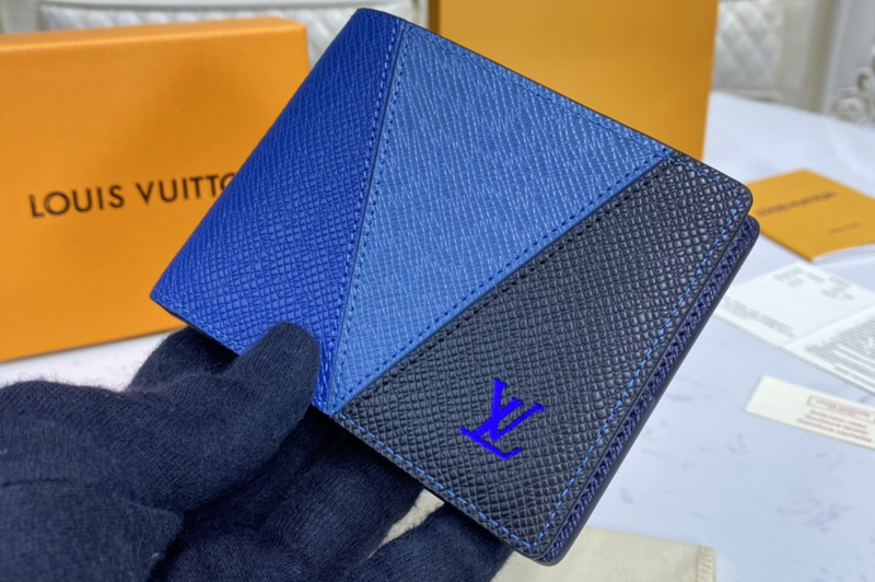 Louis Vuitton M60895 LV Multiple wallet in Blue monochrome Taiga leather