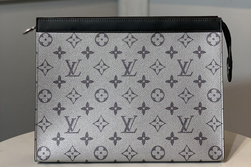 Louis Vuitton M61692 LV Pochette Voyage MM Bags in Silver Monogram Eclipse Canvas