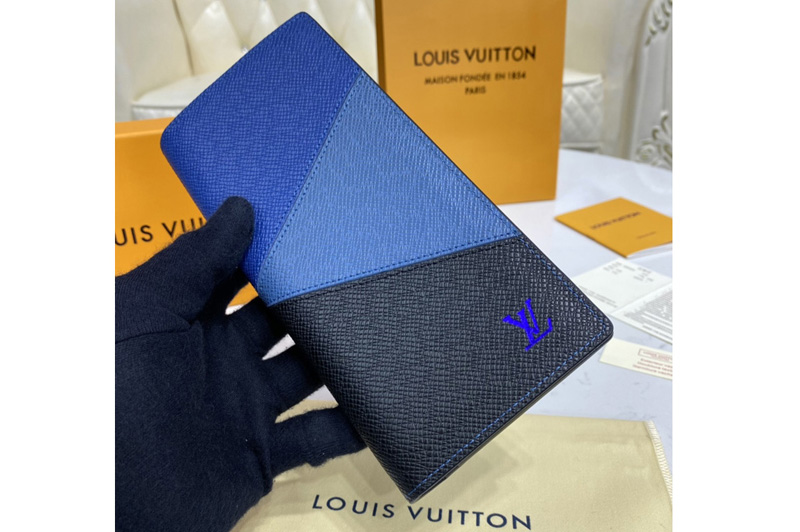 Louis Vuitton M30713 LV Brazza wallet in Blue monochrome Taiga leather