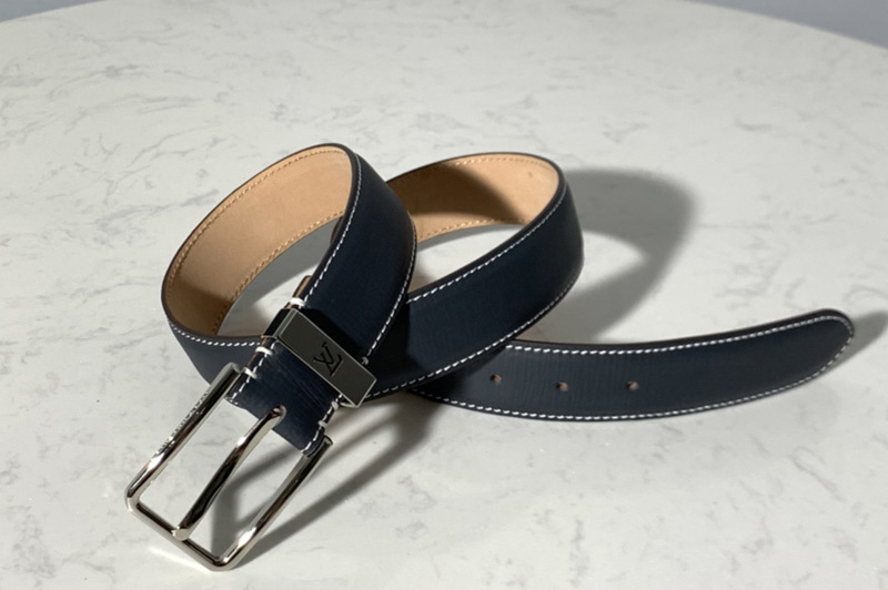 Louis Vuitton M6847T LV Pont Neuf 35mm Belt in Blue taurillon Leather
