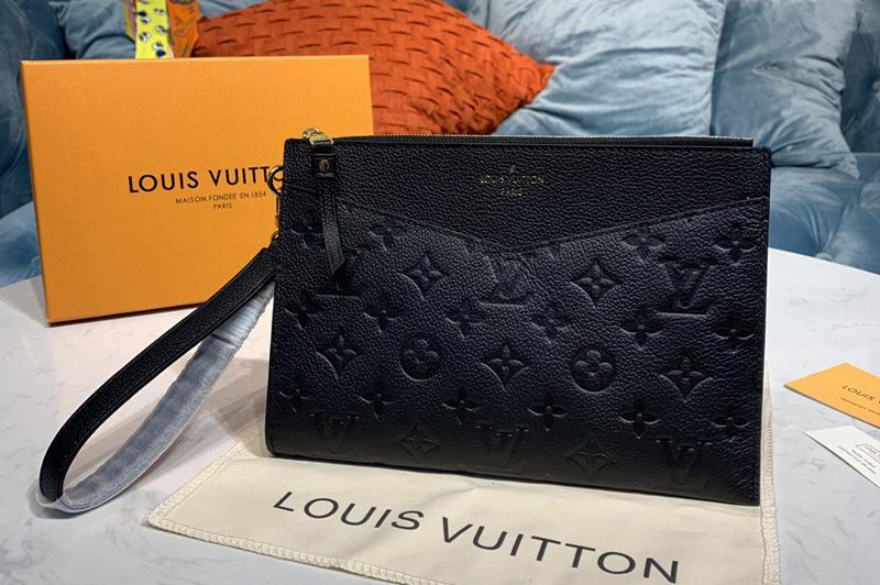 Louis Vuitton M68705 LV Pochette Melanie MM Bag in Black Monogram Empreinte leather