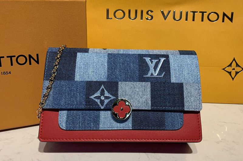 Louis Vuitton M69036 LV Flore Chain Wallet in Blue/Red Monogram Denim canvas