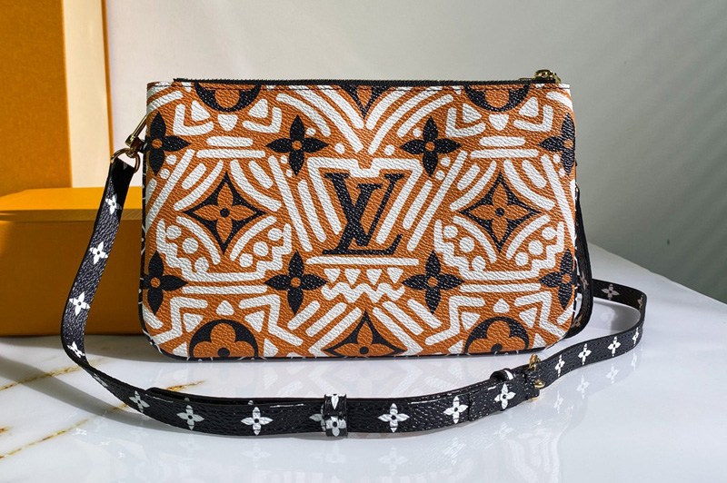 Louis Vuitton M69488 LV Crafty Double Zip Pochette Bag in Caramel / Cream Monogram coated canvas