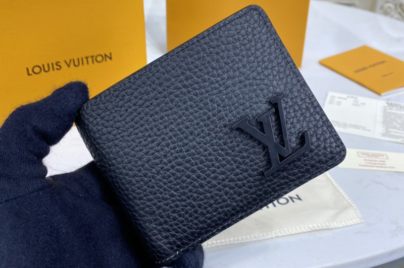 Louis Vuitton M69829 LV Aerogram Multiple wallet on Strap in Black grained calf leather