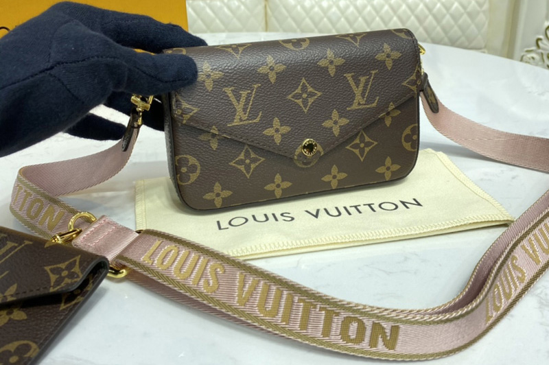 Louis Vuitton M80091 LV Pochette Felicie in Monogram canvas With Pink Strap