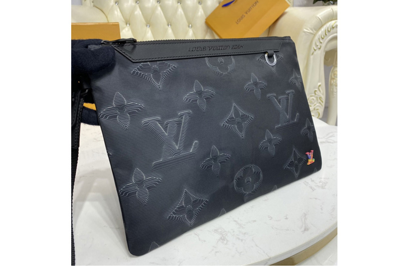 Louis Vuitton M80142 LV 2054 Reversible Pouch in Monogram 3D Gray and Black/Green
