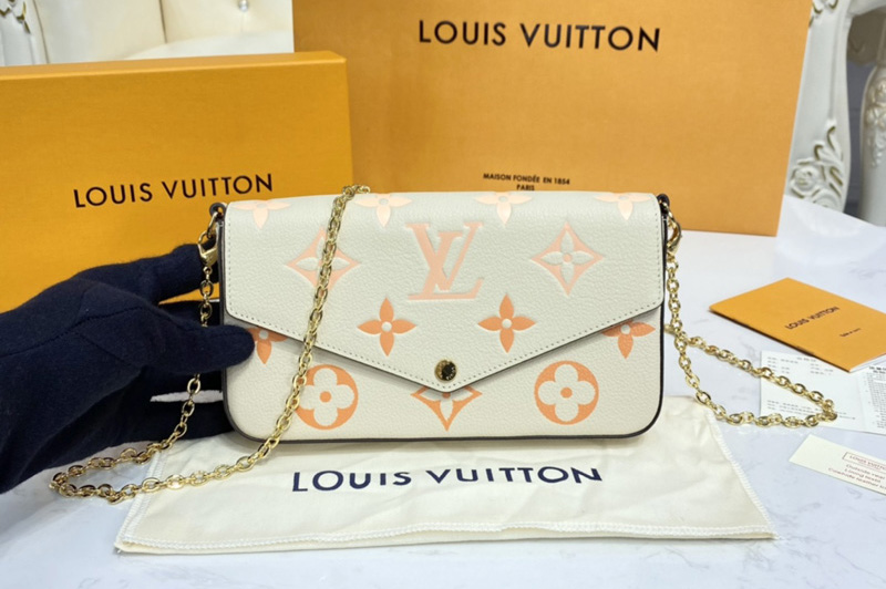 Louis Vuitton M80498 LV Félicie Pochette Bag in Cream/Saffron Monogram Empreinte embossed supple grained cowhide leather