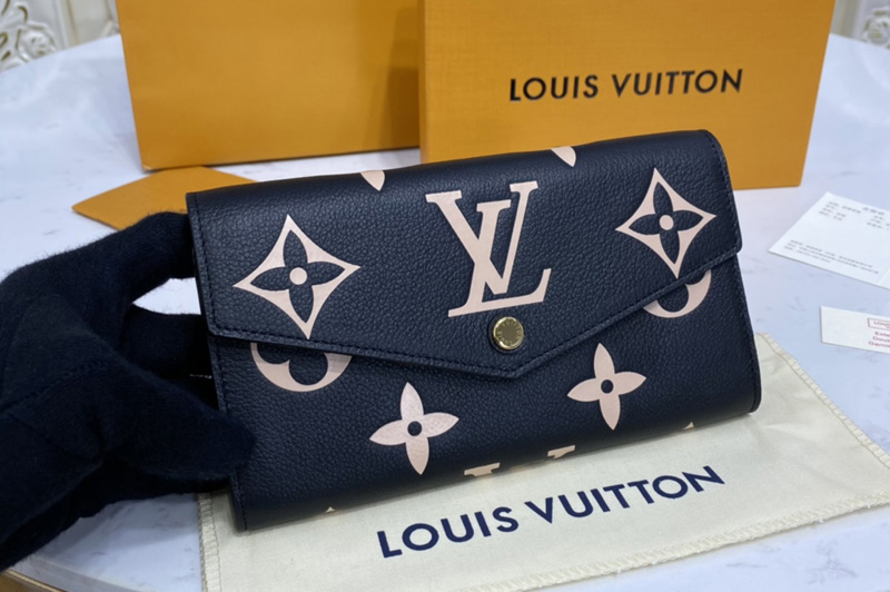 Louis Vuitton M80496 LV Sarah wallet in Black/Beige Monogram Empreinte leather