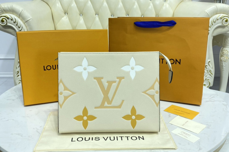 Louis Vuitton M80504 LV Toiletry Pouch 26 in Cream/Saffron Monogram Empreinte Leather