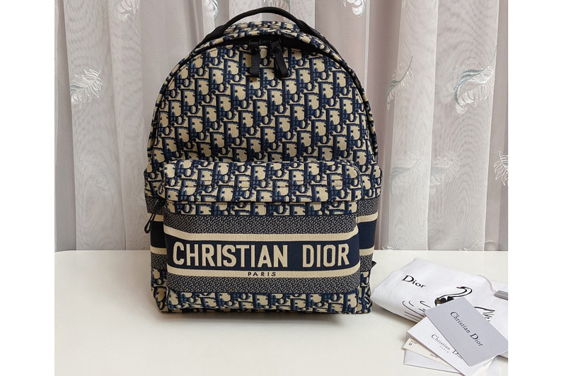 Christian Dior M6104 DiorTravel backpack in Blue Dior Oblique Technical Jacquard