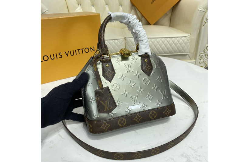 Louis Vuitton M90584 LV Alma BB handbag in Metallic Taupe Grey Monogram Vernis patent cowhide leather