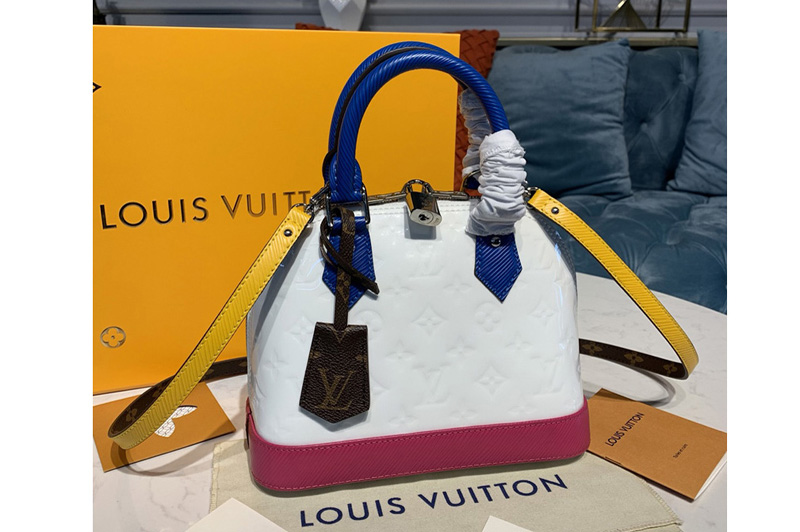 Louis Vuitton M91606 LV Alma BB handbag in White/Rose Monogram Vernis Leather