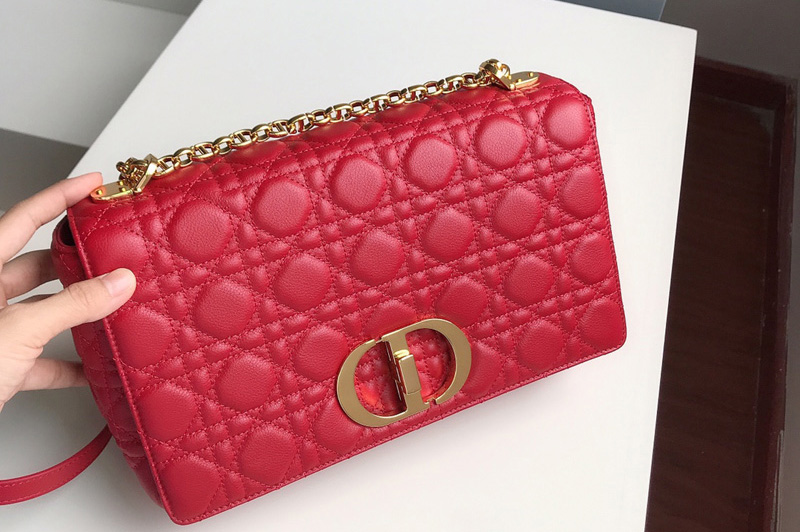 Christian Dior M9243 Large Dior Caro bag in Red Soft Cannage Calfskin