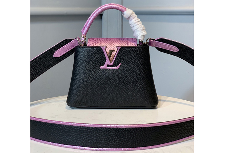 Louis Vuitton N97962 LV Capucines Mini handbag In Black Taurillon leather and python skin