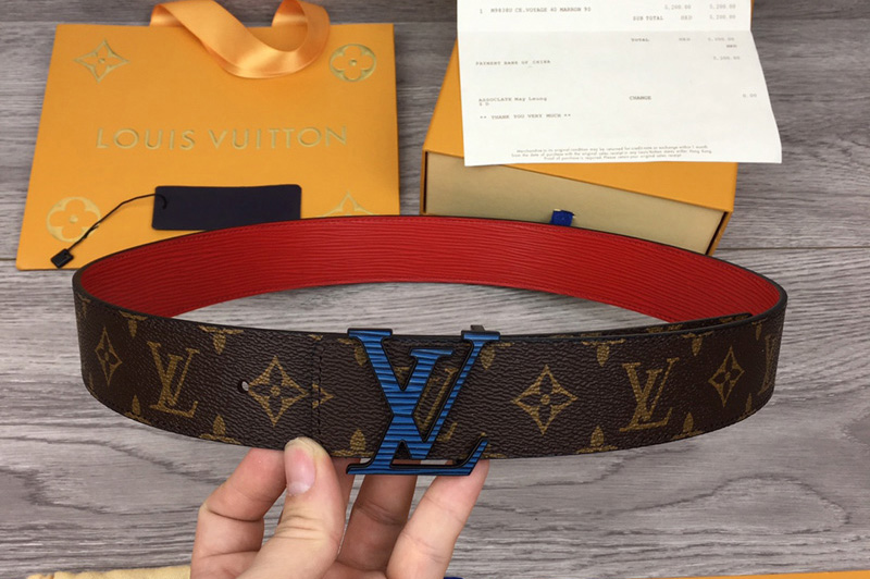Louis Vuitton MP069V LV Initiales 40mm reversible belt In Red Epi/Monogram Canvas With Blue Buckle