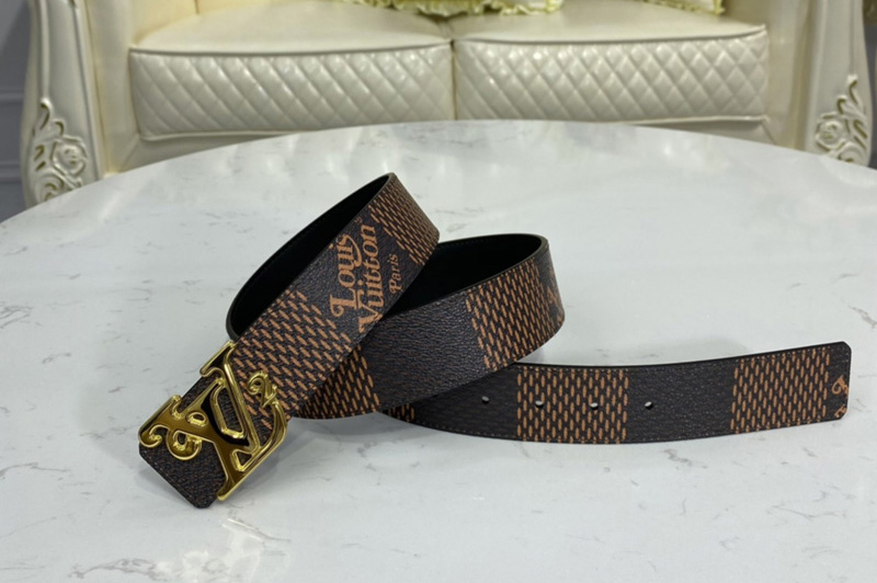 Louis Vuitton MP254V LV Squared LV 40mm reversible belt in Ebene/Black With Gold Buckle