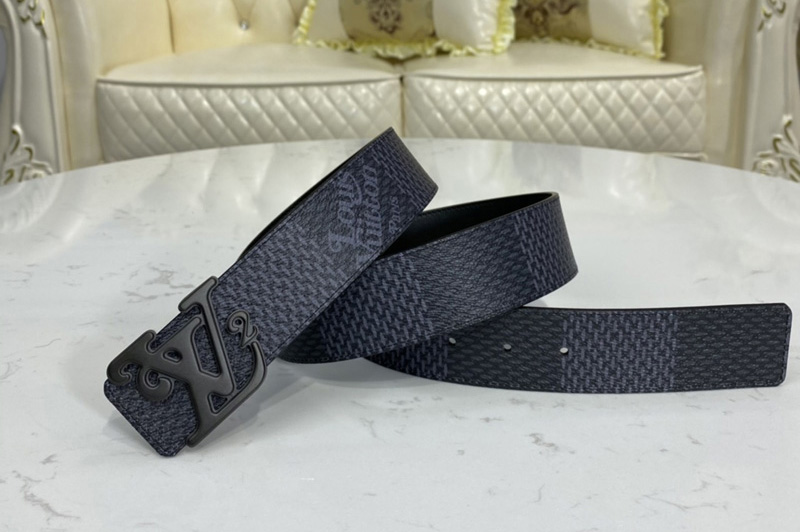 Louis Vuitton MP255V LV Squared LV 40mm reversible belt in Damier Graphite Canvas/Black With Black Buckle