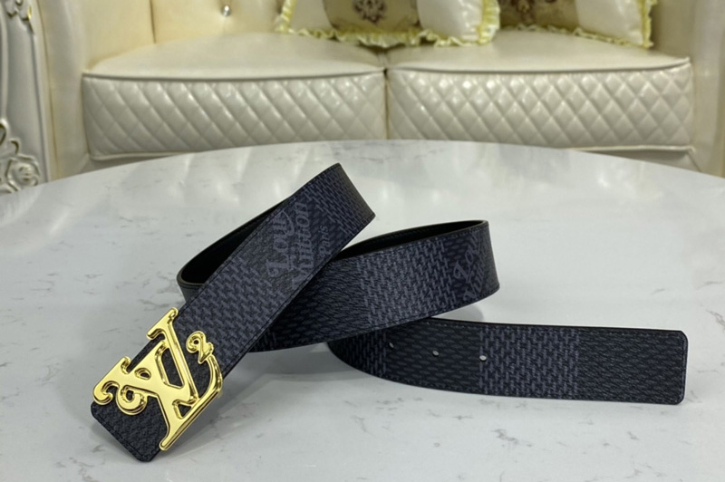Louis Vuitton MP255V LV Squared LV 40mm reversible belt in Damier Graphite Canvas/Black With Gold Buckle